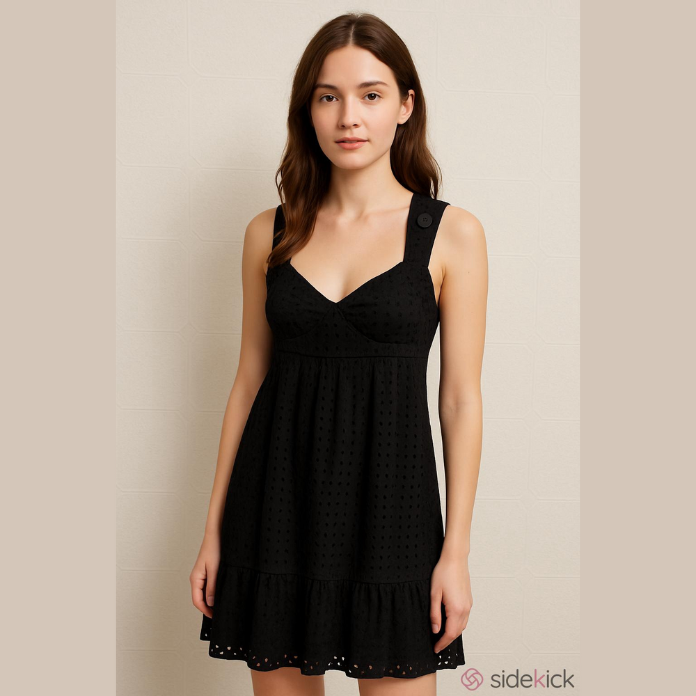 Monique Lhullier Black Sleeveless Eyelet Mini Dress
